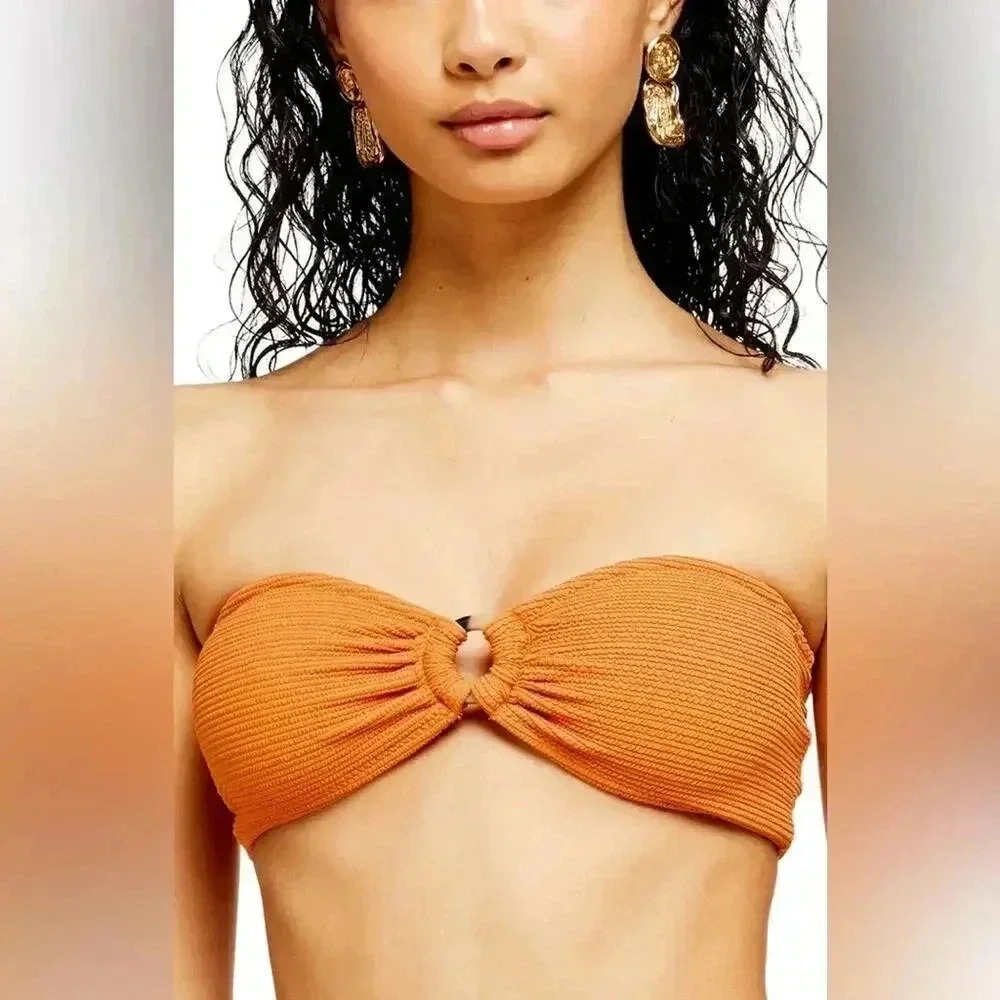 Topshop Crinkle Ring Bandeau Bikini Top Size 10 NWT